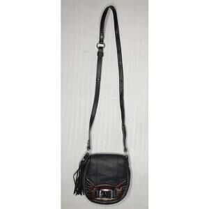 BRIGHTON Black Leather Western Flap Saddle Crossbody Bag P157